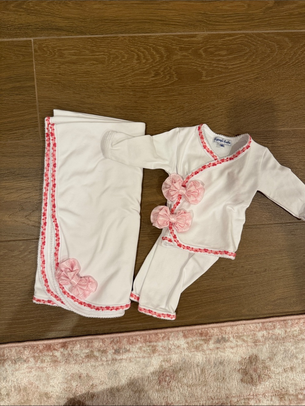 White & Pink Baby  Set with Floral Trim